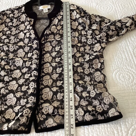 Talbots Womens Sheer Floral Embroidered Jacket Size 12 Black & White Nylon/Rayon - Picture 8 of 15